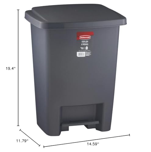 Rubbermaid Step-On Trash Can with Lid, 8.25-Gallon, Gray, Easy Clean Wastebasket for Home/Kitchen/Bedroom/Office