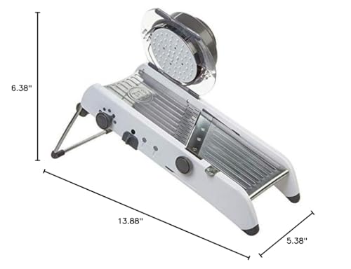PL8 Professional Mandoline - Versatile Slicer with Adjustable Straight, Waffle, and Julienne Blades, Extra-Wide Stainless Steel Deck, Safety Hand Guard, Non-Skid Feet, and Space-Saving Design