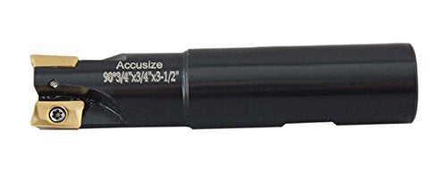 Accusize Industrial Tools 3/4'' 90 Deg Square Shoulder Indexable End Mill, 3-1/2'' Overall Length, Apkt11t3 Carbide Inserts, 3 Flute, 0056-0917