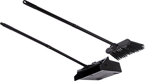 Carlisle FoodService Products Duo-Pan Upright Dust Pan and Broom Broom Set with Clip for Floor Cleaning, Restaurants, Office, And Janitorial Use, Plastic, 36 Inches, Black
