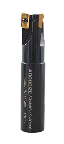 Accusize Industrial Tools 3/4'' 90 Deg Square Shoulder Indexable End Mill, 3-1/2'' Overall Length, Apkt11t3 Carbide Inserts, 3 Flute, 0056-0917
