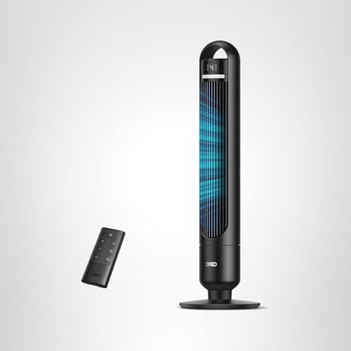 Dreo Tower Fan for Bedroom, 90° Oscillating Standing Fans for Room with 4 Speeds, 3 Modes, 28dB Quiet for Sleep, 25ft/s Velocity, 8H Timer, Remote, Living Room, Office, Home, Black