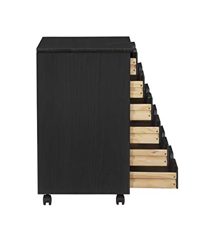 Linon Corinne Black Six Drawer Wide Rolling Storage Cart