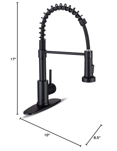 Kitchen Faucets with Pull Down Sprayer Commercial Industrial Stainless Steel Single Handle Single Hole Spring Farmhouse RV Sink Faucet, Matte Black Kitchen Faucet for Laundry Utility Room Sink