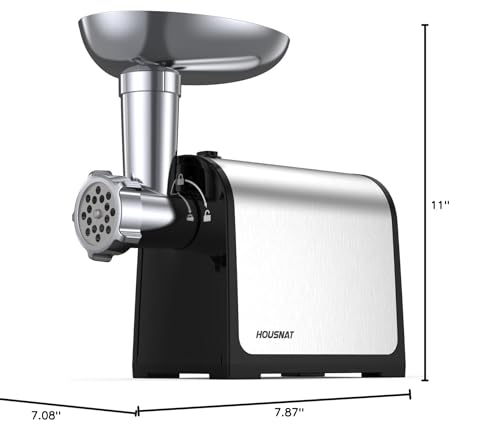 Electric Meat Grinder, 3200W Max Meat Grinders for Home Use, HOUSNAT 3 in 1 Heavy Duty Meat Mincer with 2 Blades and 3 Plates, Sausage Stuffer Tube & Kubbe Kit, Stainless Steel