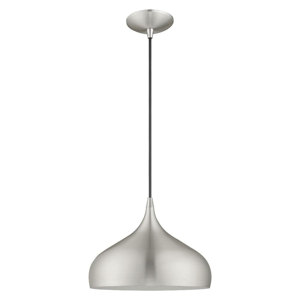 Livex Lighting 41172-69 Metal Shade - 11.75" One Light Mini Pendant, Shiny White Finish with Shiny White Metal/Gold Shade