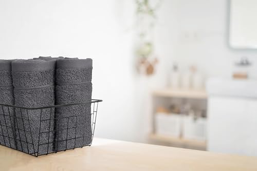 Tens Towels Pack of 60 Washcloths, 12 x 12 Inches, Lighter Weight, Quick to Dry, Super Soft & Absorbent, Gentle Face Towels, Hotel Quality, Perfect for Bathroom, Gym, Spa, Dark Grey