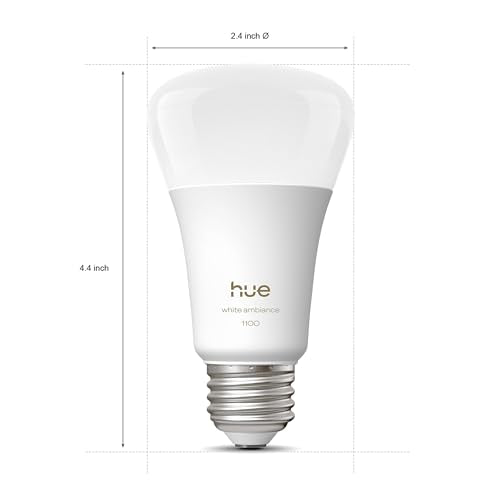 Philips Hue Smart LED A19 Bulb, White Ambiance, E26 Base, 9.5W, Full Spectrum Light 1000K-20000K, 1100 Lumens, Dimmable, Works with Alexa, Google, and Apple Home, 2pk