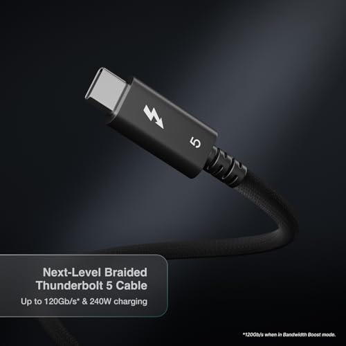 CalDigit Thunderbolt 5 Pro Braided Cable - 120Gbps 240W Power Delivery, Compatible with Thunderbolt 3, 4, USB4 Type C, MacBook Pro, iMac, iPhone 16 Max, Black (1m/3.28ft/39.37 Inches)