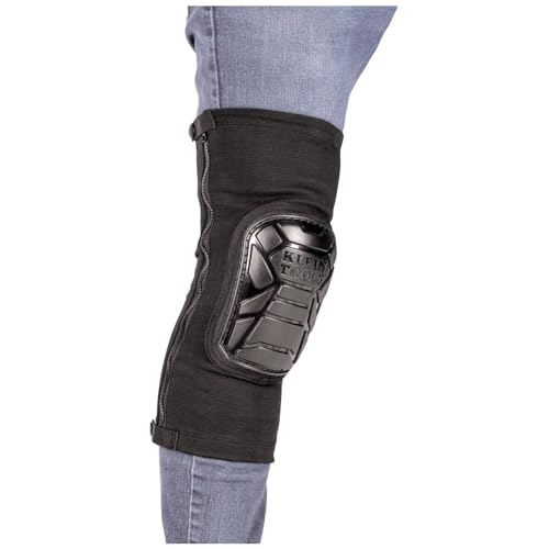 Klein Tools 60629 Tough-Flex Knee Sleeves for Work, Construction, Low-Profile Sleeve with Zipper, Gel-Like Foam, Black, M/L