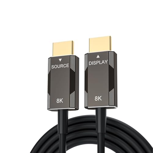 LAN-SAINTKAY 8K 4K Fiber Active Optic HDMI 2.1 Cable 50ft, 8K@60Hz 4K@120Hz High Speed 48Gbps Long HDMI Cord with Dynamic HDR/eARC/HDCP 2.2&2.3,Compatible for PS5 PS4 Desktop Monitor TV Box