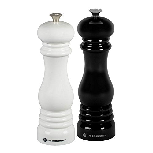 Le Creuset Salt and Pepper Mill Set, 8" x 2 1/2" each, Black & White