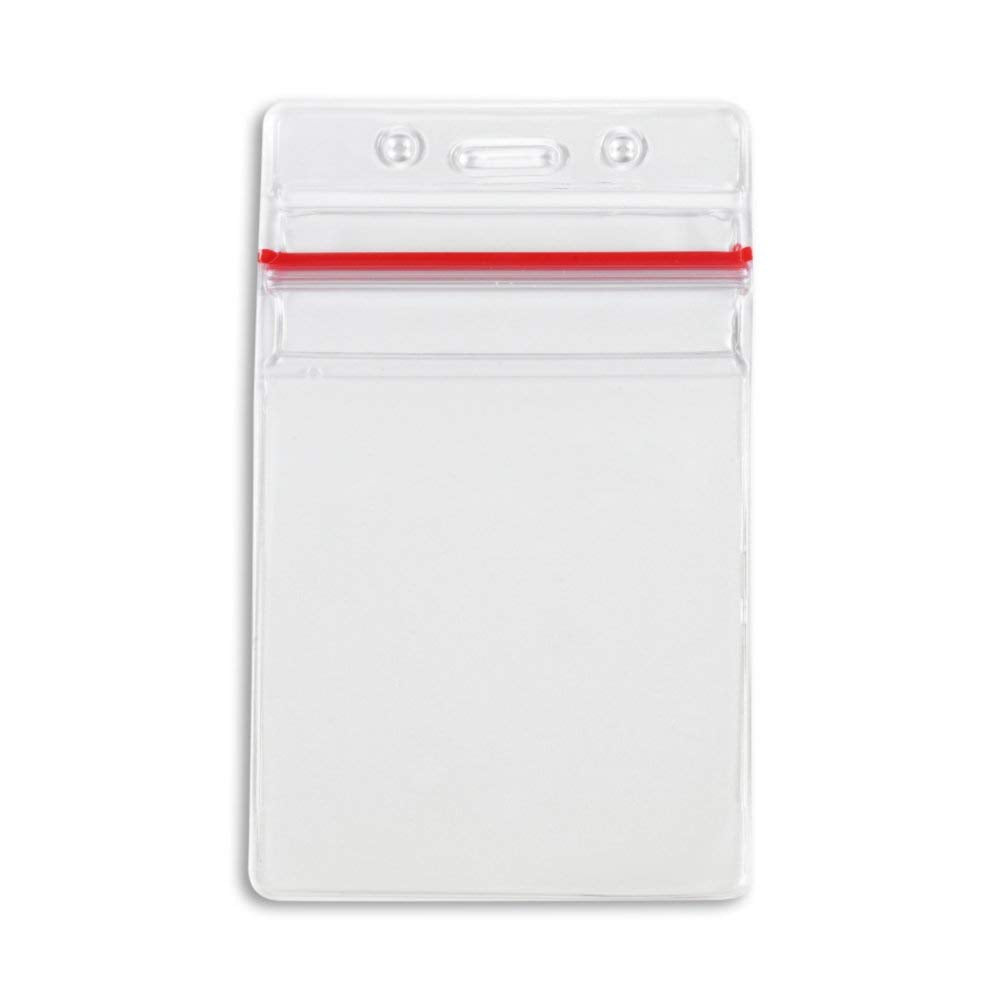 ID Badge Holder with Sealable Red Stripe, Horizontal, Vertical, 50 Pack (Vertical)
