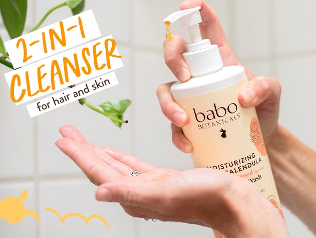 Babo Botanicals Moisturizing Oat & Calendula 2-in-1 Shampoo & Wash - for Dry or Sensitive Skin - for All Ages - Lightly Scented - Vegan - Refill pouch 32 fl.oz.