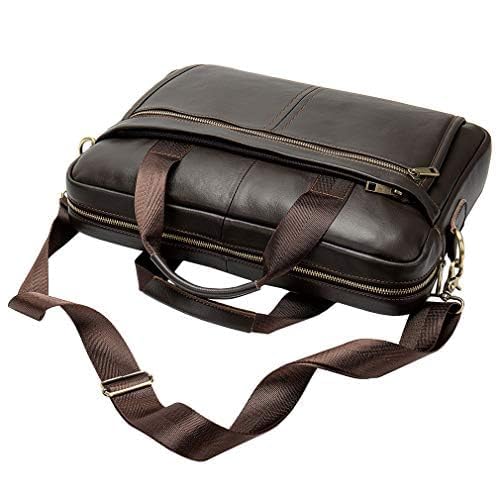 Leather Business Briefcase Messenger Bag Handbag for Men Travel Work Office 14 Inch Computer Crossbody Shoulder Pack Pouch