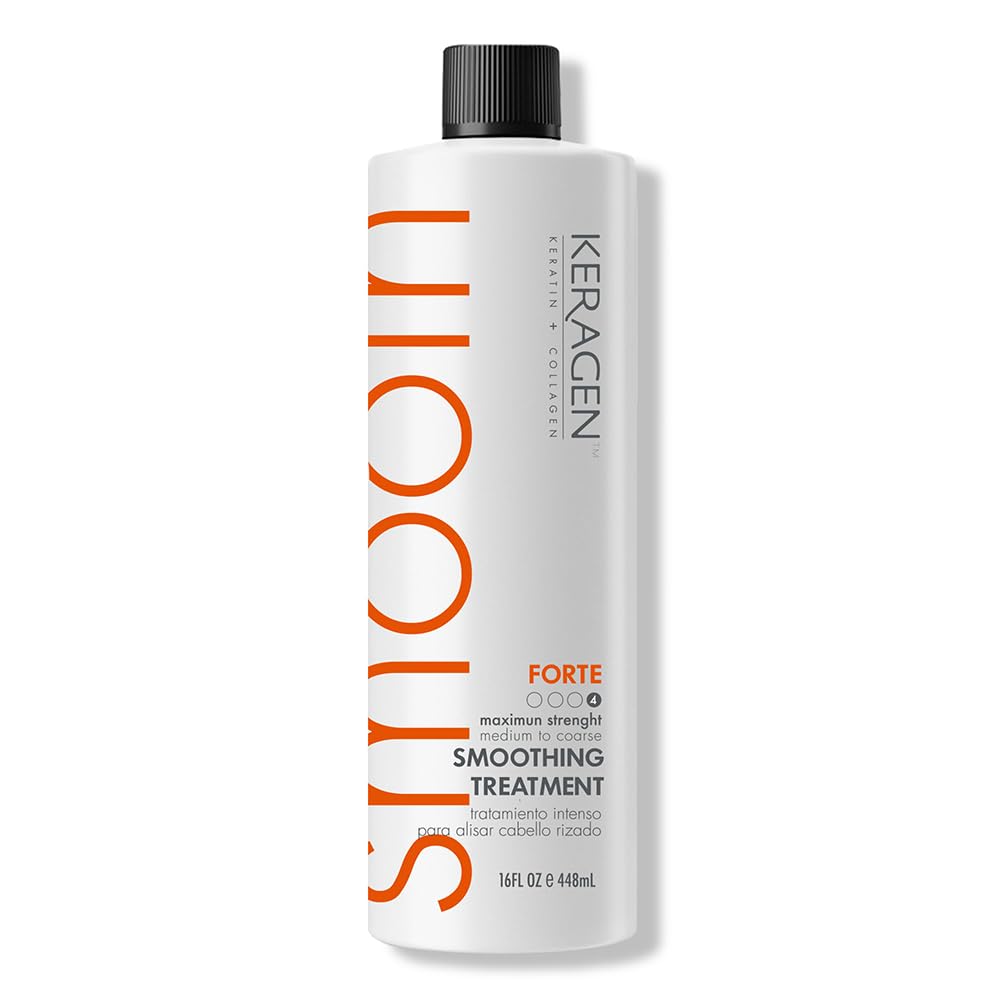 KERAGEN - Brazilian Smoothing Keratin Hair Treatment, Blowout Straightening System for Dry and Damaged Hair - Forte, Sulfate Free - Eliminates Curls and Frizz, Medium to Coarse Hair (16 Oz)