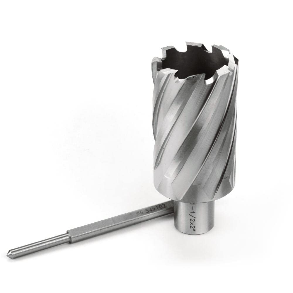 OSCARBIDE Annular Cutter 1-1/2 inch Cutting Diameter 2 inch Depth of Cut,3/4 inch Weldon Shank 2 Flat Mag Drill Bit with Pilot Pin for Magnetic Drill Press,1 Piece