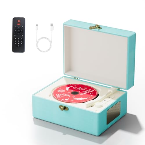 Yintiny Blue Time Music Box CD Player with Speakers for Home Decor