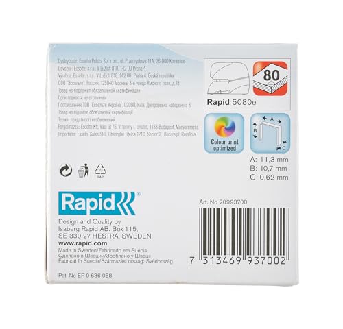Rapid R5080 Staple Refill Cassette, for Stapling up to 80 Sheets, Use with The Rapid 5080e Electric Stapler, Includes 5000 Staples, 20993700