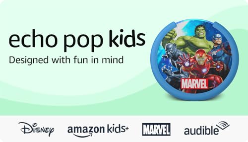 Amazon Echo Pop Kids (newest model), Designed for kids, with parental controls, Includes 6 months of Amazon Kids+, Marvel's Avengers