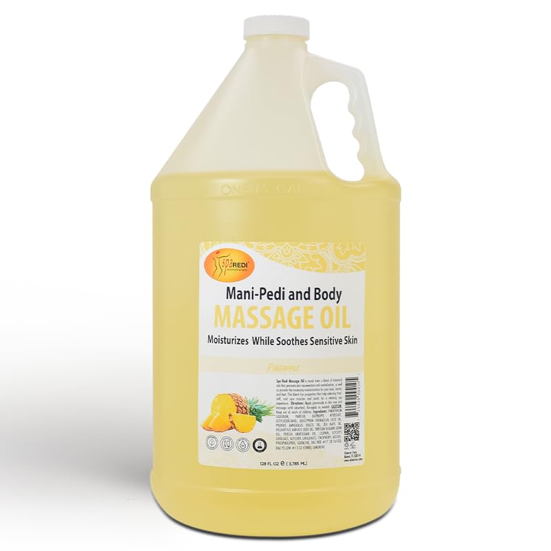 SPA REDI - Massage Oil, Pineapple, 128 Oz - Professional Pedicure, Manicure, Full Body Massage Therapy, Made with Almond Oil, Cotton Seed Oil, Sunflower Oil, Avocado Oil, Essential Oils, Vitamin E