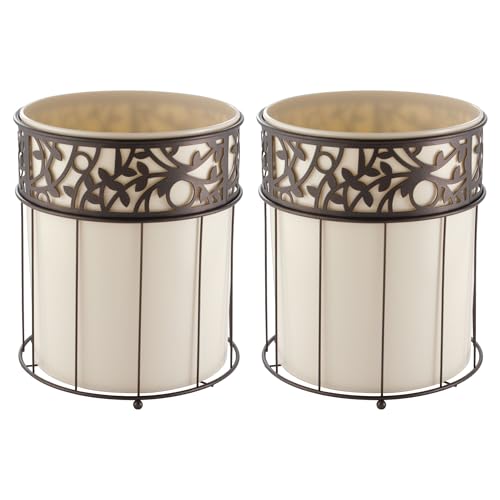 iDesign Metal Vine Bathroom Trash Plastic Insert-Set of 2-Vanilla Waste Can, Cream/Bronze