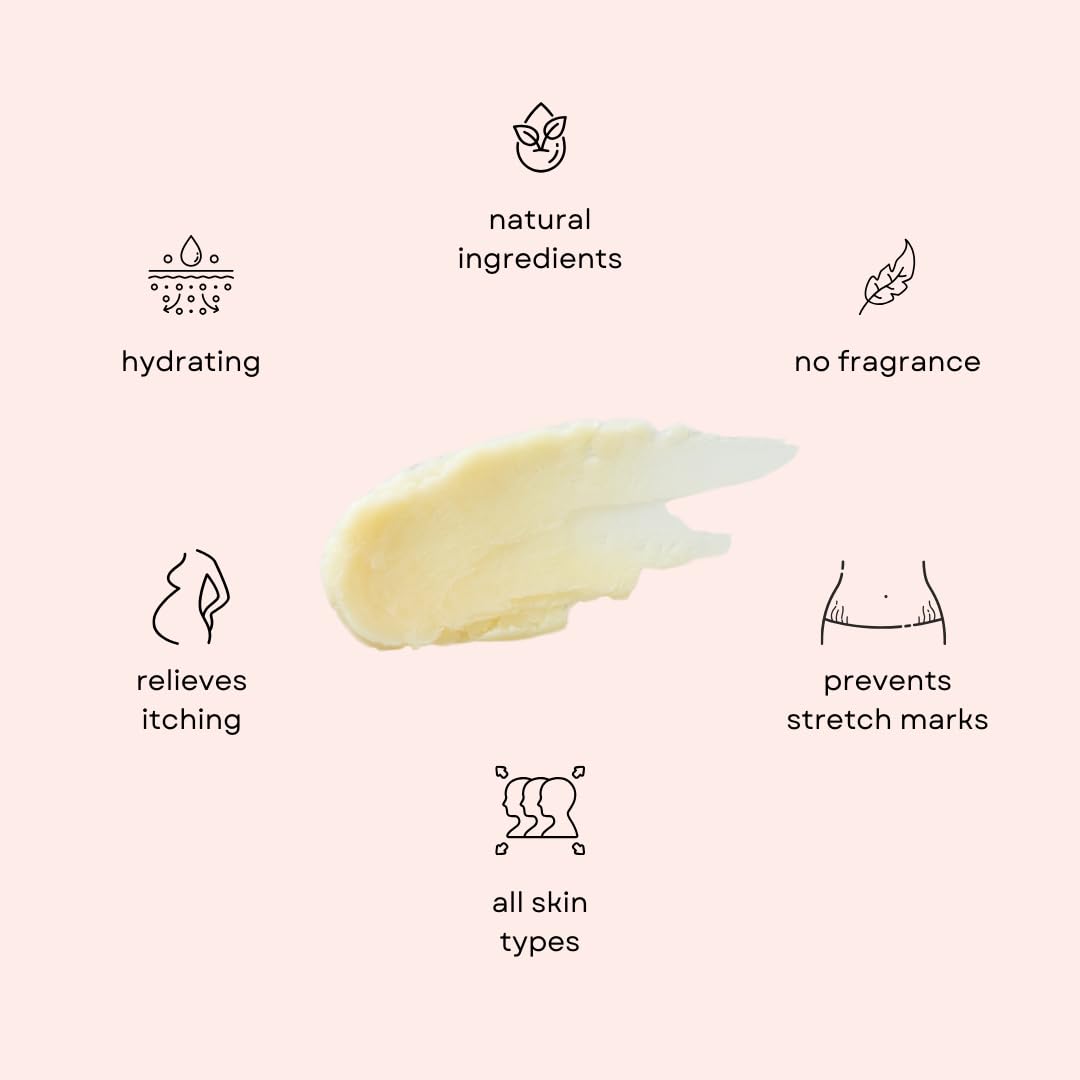 Irene Organics Organic Belly Butter for Pregnancy Stretch Mark Prevention and Treatment Award Winning Anti Stretch Mark Tummy Balm For Pregnancy and Postpartum 8oz - Hydrating Bump Cream