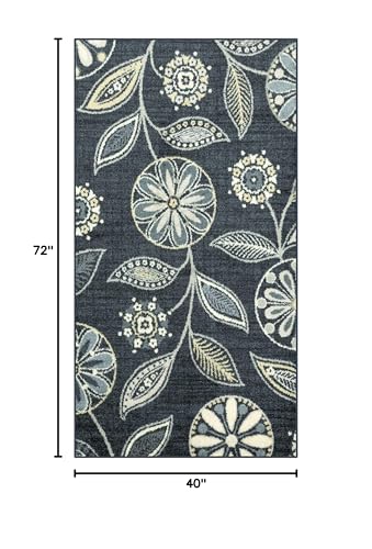 Maples Rugs Reggie Floral Area Rug - Made in USA - Washable, Non Slip, Pet-Friendly Mats for Living Room, Bedroom, and Office, 3'4" x 6', Persian Blue