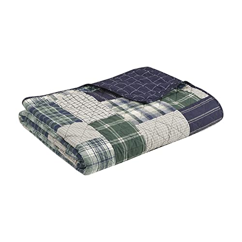 Madison Park Reversible Quilt Cabin Lifestyle Plaid Design - All Season, Breathable Coverlet Bedspread Bedding Set, Matching Shams, King/Cal King(104"x94"), Green/Navy 3 Piece