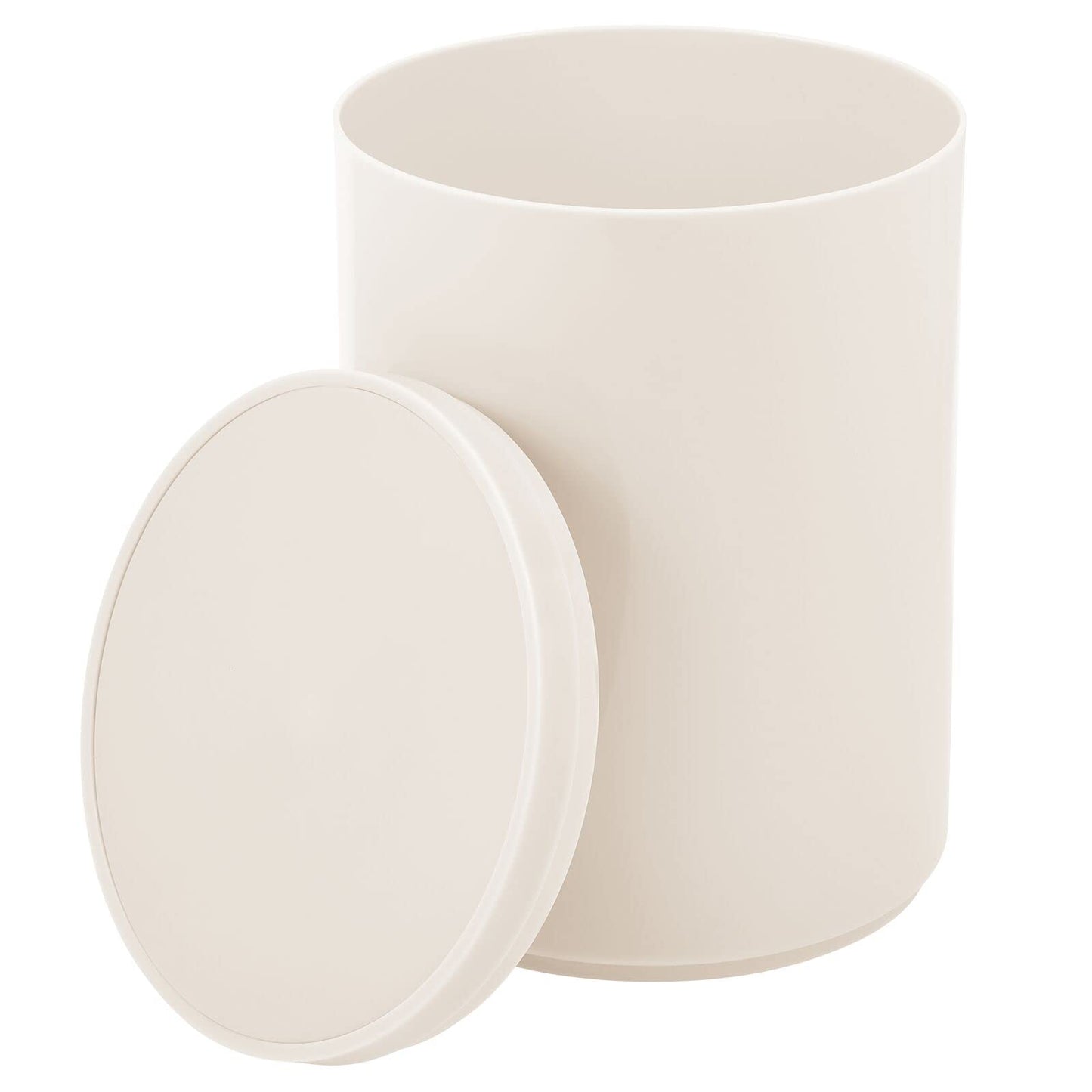 mDesign Plastic Small Slim Round 1.7 Gallon/6.5 Liter Trash Can with Removable Swing Lid - Wastebasket, Garbage Container Basket Bin for Master/Guest Bathroom - Holds Rubbish/Recycle - Cream/Beige