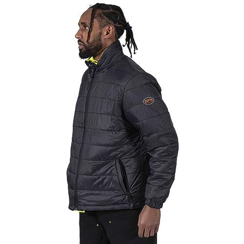 Pioneer Hi Vis 2-in-1 Safety Rain Jacket for Men & Women - Reverses to Black Puffer - Reflective Waterproof Gear - Class 3