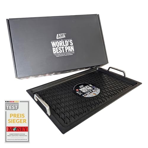 AMT Gastroguss The "World´S [.]" Professional Grill Plate BBQ, 53 x 33 cm, Stainless Steel Handles, die-cast Aluminium, Non-Induction, Lotan® Non-Stick Coating, AMZN-25333-G-BBQ-US