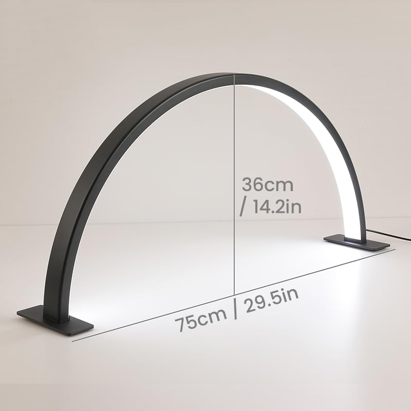 eccuslon Half Moon Light for Nail Desk, 29" 50W Professional LED Light with 3 Color Temperatures & Dimmer, Multi-Purpose Lighting for Eyelash Extensions, Nail Art, Tattoos, Reading (Black)