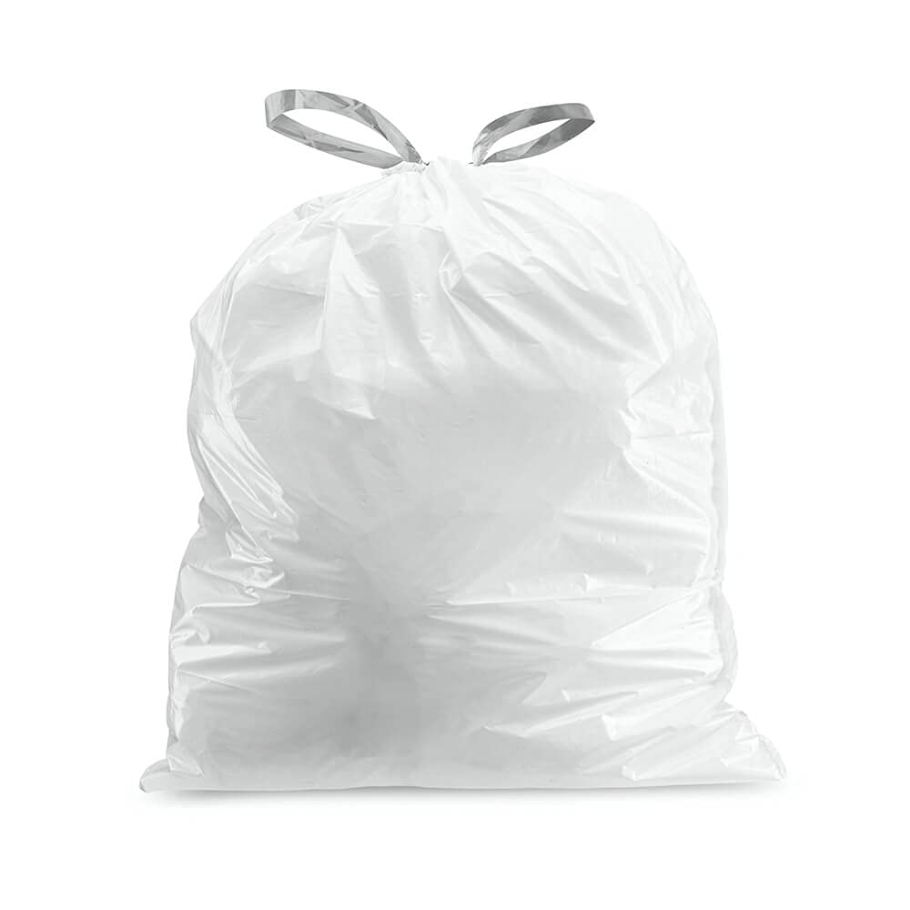 Plasticplace Custom Fit Trash Bags, Compatible with Simplehuman Code L (200 Count) White Drawstring Garbage Liners 4.8 Gallon / 18 Liters, 16.75" x 24.5"