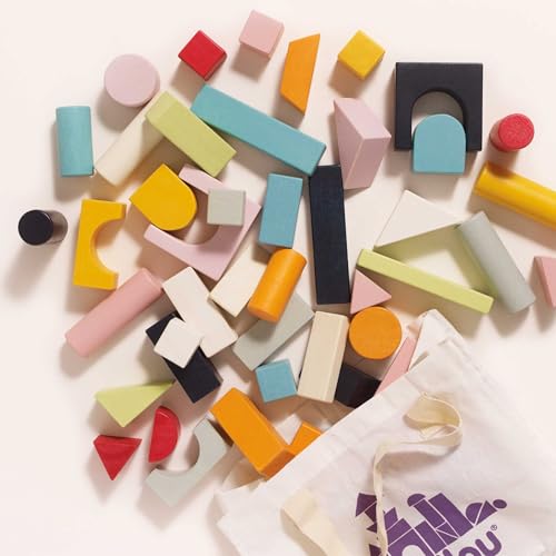 Le Toy Van - Educational Wooden Building Blocks 60 Piece Set Toy | Montessori Style Shape & Colour Development Toy - Suitable for 12 Months + (PL135)
