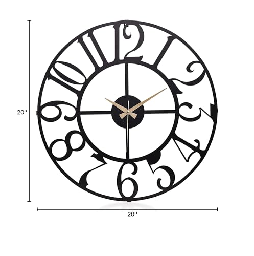 muyika Large Metal Wall Clock | 20 inch Size Silent Battery Operated Large Size Analog Black Wall Clocks | Modern Wall Decor for Living Room Bedroom Kitchen Home Office