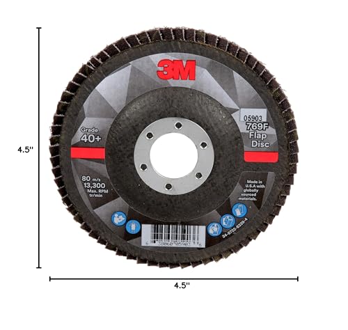 3M Flap Disc 769F, Type 27, 40+, 4-1/2 in x 7/8 in, High Performance Abrasive, Ceramic Precision-Shaped Grain Grinding and Finishing Disc, Carbon Steel, Stainless Steel