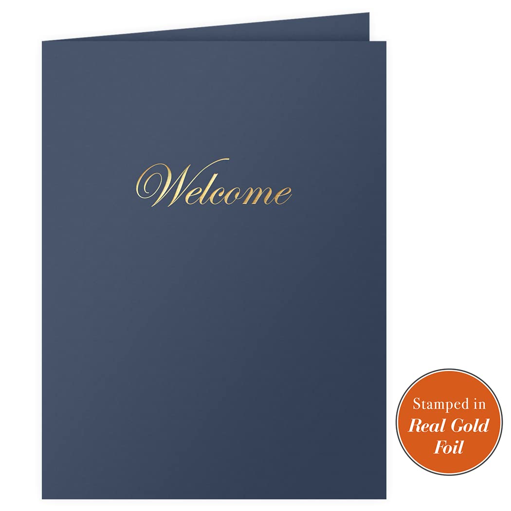 The Gallery Collection, 25 Count, Blue, Welcome Pocket Folders, Gold Foil Stamped, for HR Professionals (9 x 12)