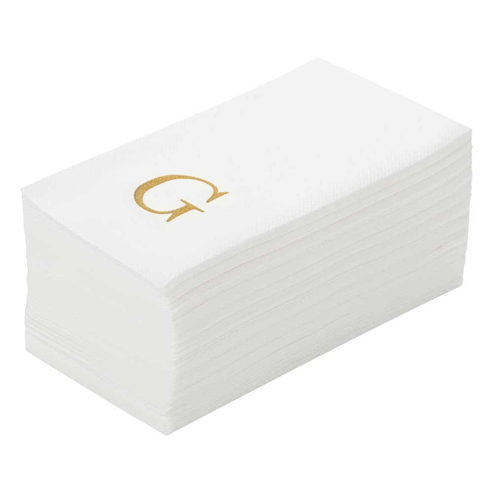 Luxenap 15.8 X 7.9 Inch Linen-Feel Guest Towels, 50 Lettered Hand Towels - Gold Letter 'G', Sans Serif Font, White Paper Dinner Napkins, airlaid, For Restrooms And Tables - Restaurantware