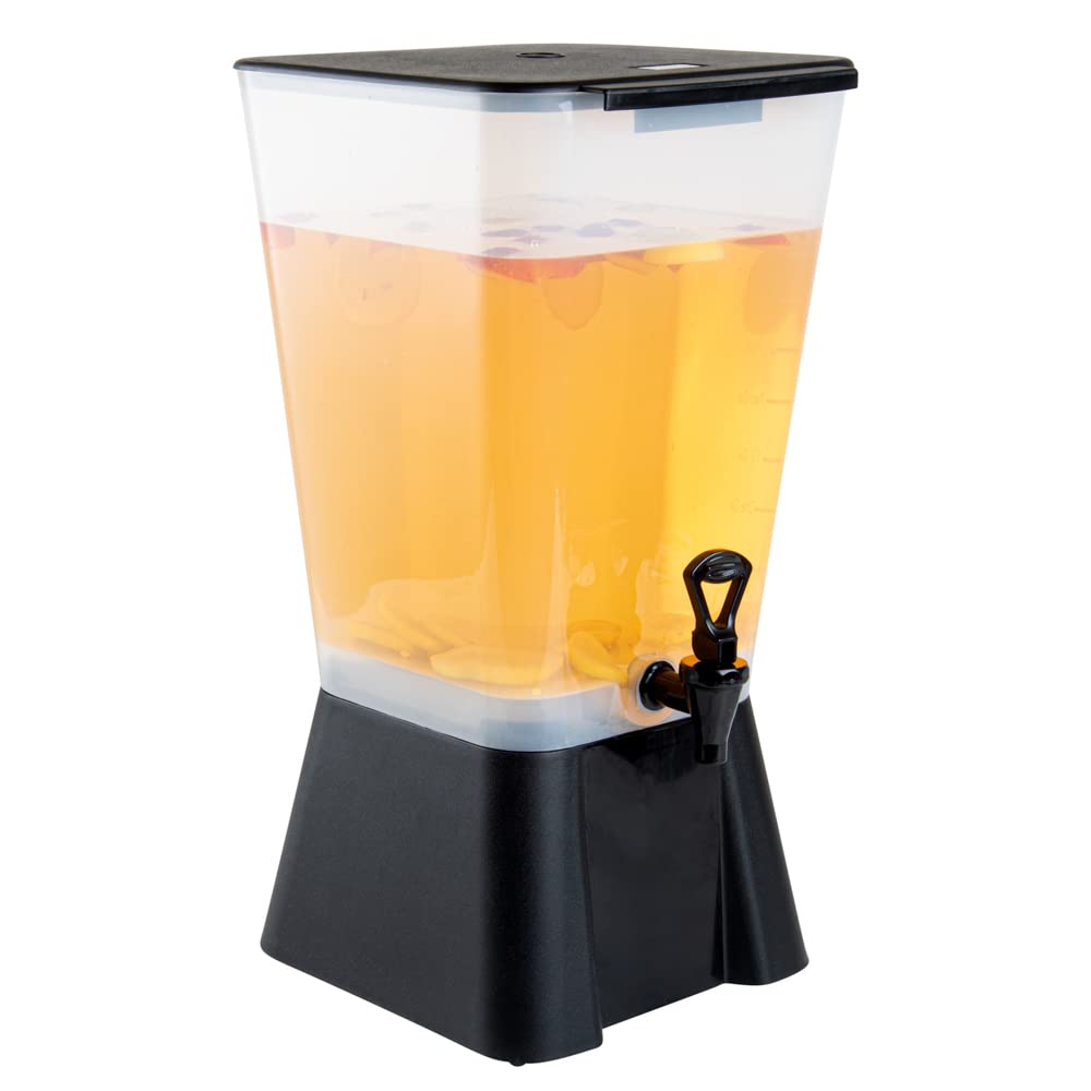 Restaurantware Bev Tek 5 Gallon Drink Dispenser 1 Dishwashable Beverage Dispenser--Detachable Tank Includes Decals Black Plastic Carnival Juice Dispenser With Stand Push-Button Spigot