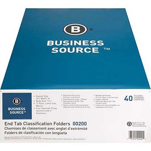 Business Source 00200 Classification Folders,2-Inch Fasteners,11 Pt, Letter,40/BX,MLA