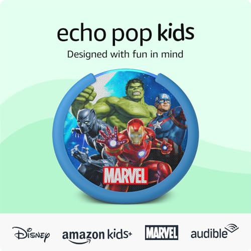 Amazon Echo Pop Kids (newest model), Designed for kids, with parental controls, Includes 6 months of Amazon Kids+, Marvel's Avengers