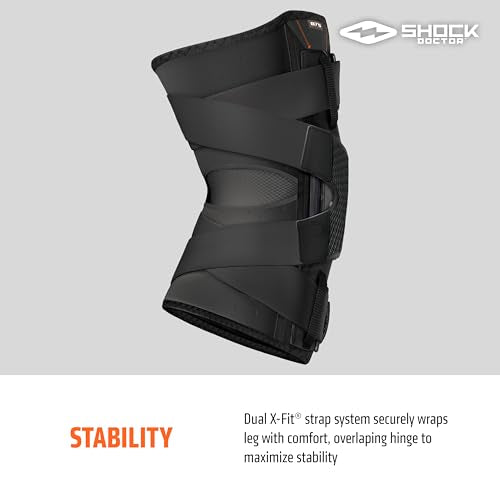 Shock Doctor Knee Brace, Compression Knee Brace for Men & Women, Hinged Knee Brace with Side Stabilizers, Maximum Support, Adjustable Dual Hinges, Knee Braces and Knee Support