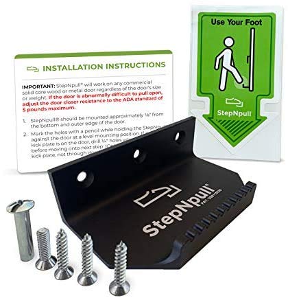 StepNpull Hands Free Door Opener – 2pk No Touch Door Foot Pull & Commercial Touchless Door Opener Tools for Bathroom (Black - 2 Count)