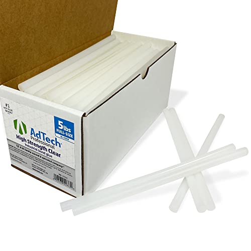 AdTech Professional High-Strength Industrial Bond Hot Glue Sticks – 10" Full Size, Clear, High Temp, Fast 20-Second Set Time, Strong Adhesion to Most Materials, 5 lb Box