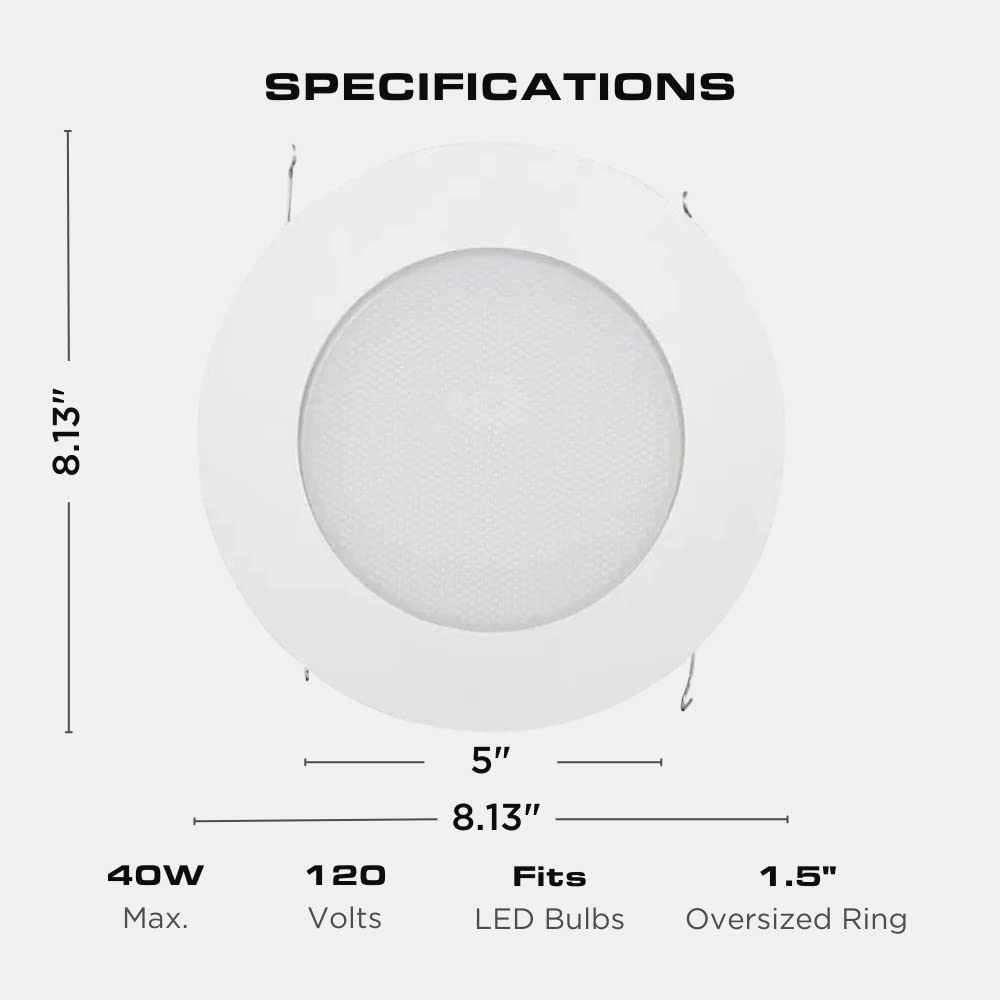 Four Bros 6 inch Recessed Ceiling Shower Trim with Frosted Albalite Lens Light Cover (White), 4 Pack
