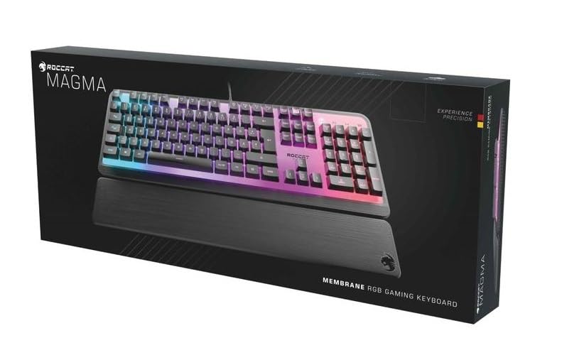 ROCCAT Magma Silent Membrane Switch PC Gaming Keyboard with 5 Zone/10 LED AIMO RGB Top Plate and Detachable Palm Rest - Black