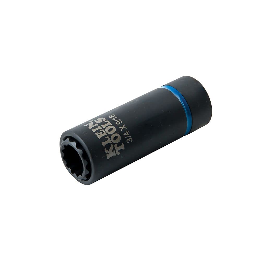 Klein Tools 66001 2-in-1 Impact Socket, Sizes 3/4-Inch and 9/16-Inch Hex, 12-Point Deep Socket Wrench with 1/2-Inch Drive