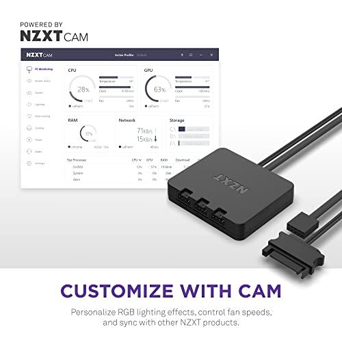NZXT F140 RGB Twin Pack – 2 x 140mm RGB PWM PC Fans with RGB Controller – High Airflow, Low Noise – Fluid Dynamic Bearing – CAM Software Control – 18 LEDs per Fan – Black
