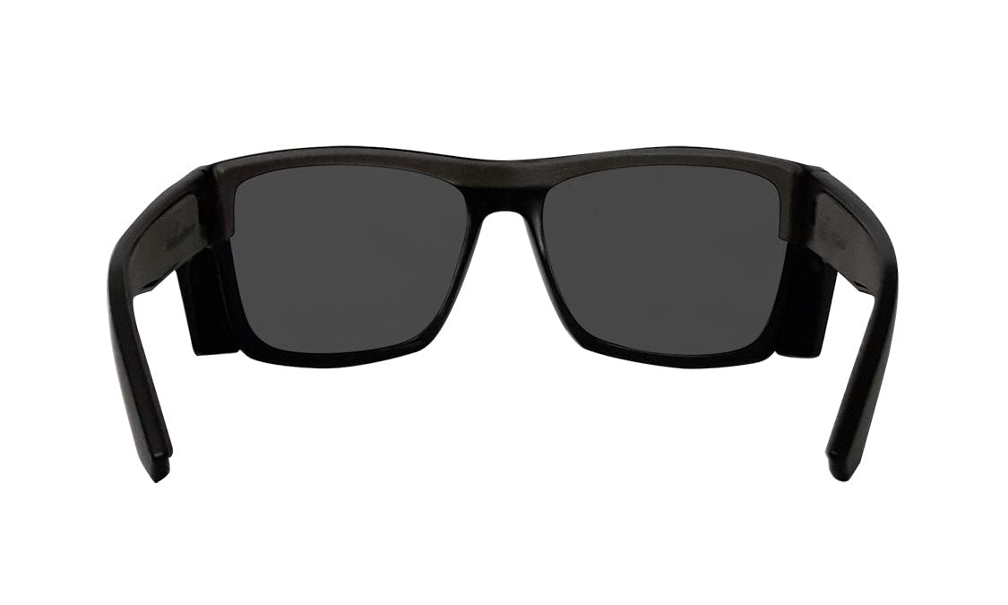 BOMBER Safety Glasses fits Men Women, Polarized Smoked Lens, Matte Black Frame with Non slip Foam Lining, Removable Side Shields included, z87 Compliant - CL111